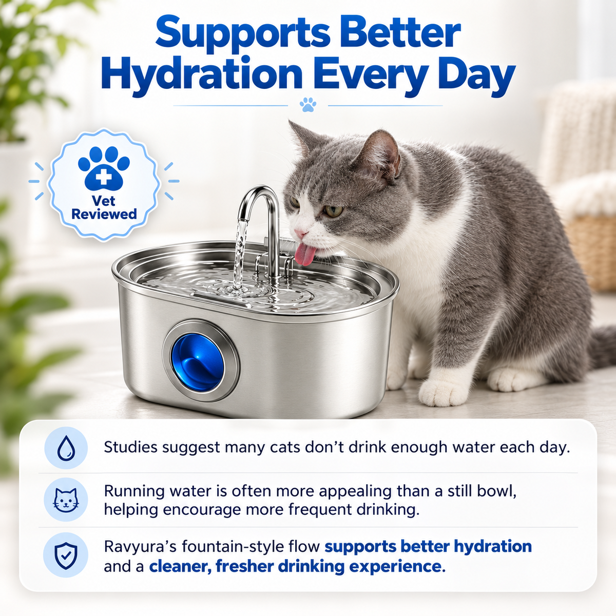 Ravyura™ Cat Fountain Water Dispenser