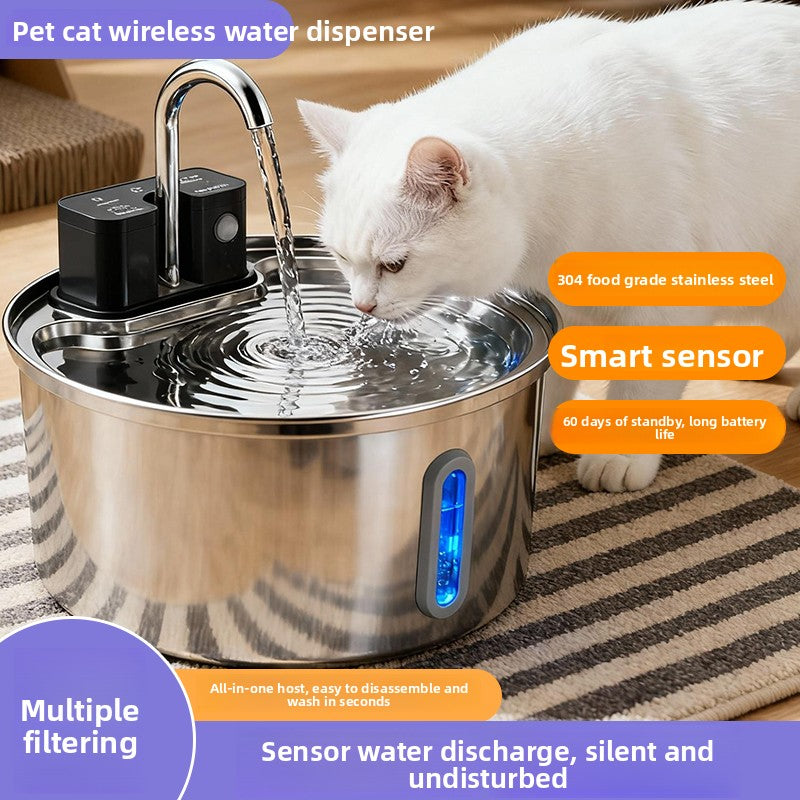Ravyura PureFlow™ Wireless Stainless Steel Cat Water Fountain